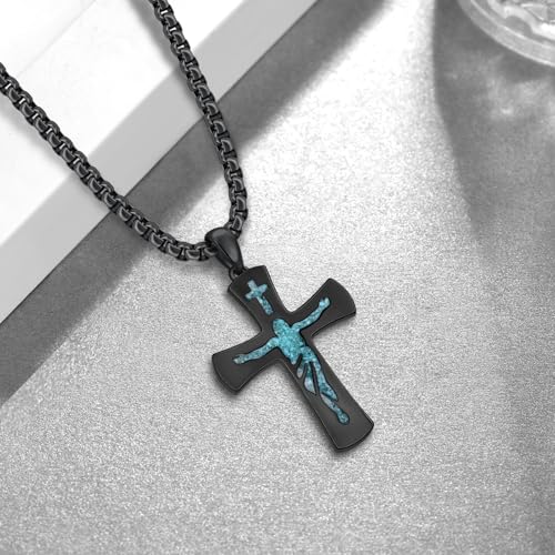 Cross Necklace for Men 925 Sterling Silver Black Cross Necklace Religious Jewelry Gifts for Men