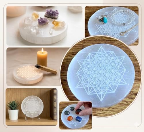Selenite Crystal 3" Round Charging Plate Healing Reiki FENG Shui Gemstone Gift Positive Energy Meditation Wellness Handcrafted
