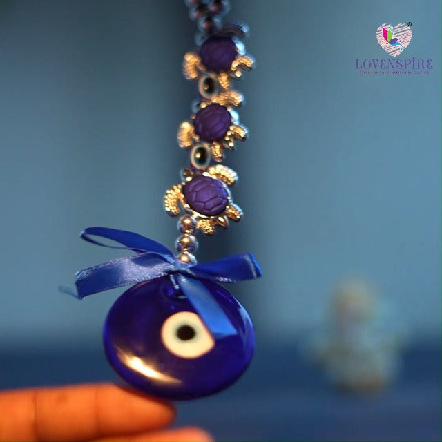 LoveNspire Evil Eye Turtle Hanging Decor for Home, Car & Office – Turkish Nazar Protection Charm, Handmade Blue Wall Hanging for Good Luck, Housewarming Gift, Door Decor Ornament (7.5 Inch) Evil Eye With Turtle