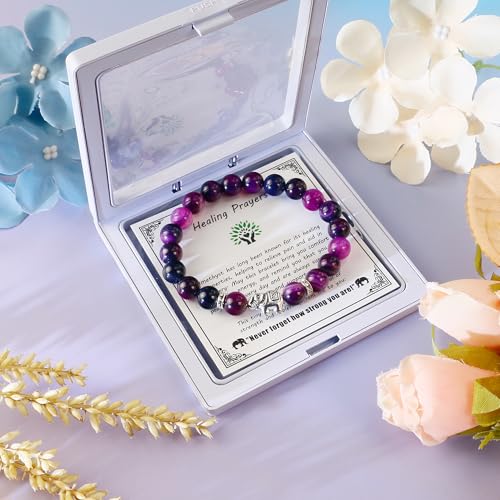 SmileBelle Healing Amethyst Bracelets as Breast Cancer Gifts for Woman Purple Elephant