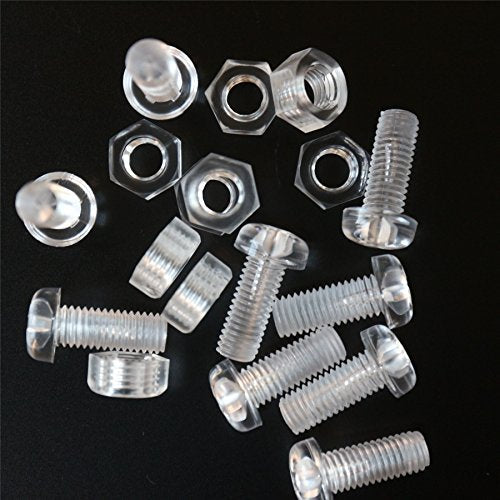 30x Clear Acrylic Pan Head Plastic Screws & Bolts M8 x 20mm, Nuts & Washers