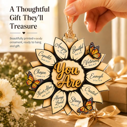 Religious Sunflower Christmas Ornament 2026, Christian Bible Verse Gift for Women, God Says You are, Faith Gifts,Sunflower Gifts for Women.Bible Verse Jesus Inspirational Faith Ornament Youare1