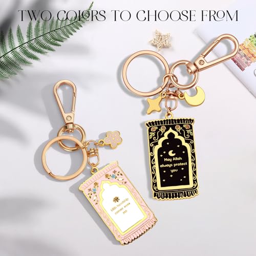 Islamic Keychain - Gold-Plated Enamel Muslim Keychain with Quran Verse and Charms, Islamic Gifts for Women or Men Black
