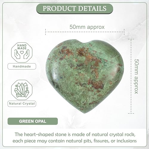 ZAICUS Green Opal Heart Crystal 50mm – Hand-Carved Healing Stone for Reiki, Meditation, Therapy | Palm Thumb Worry Pocket Massage Stones, Ideal Gift for Women Crystal Lovers