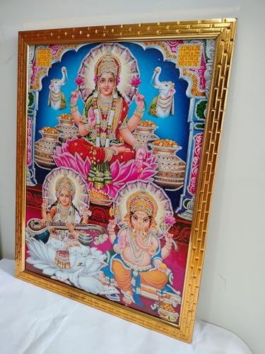 Deepawali Laxmi Ganesh Ji Photo Frame for Wall Hanging Diwali Pooja for home and shop, Diwali Pooja Item, Diwali Photo Frame (12x18 inch)