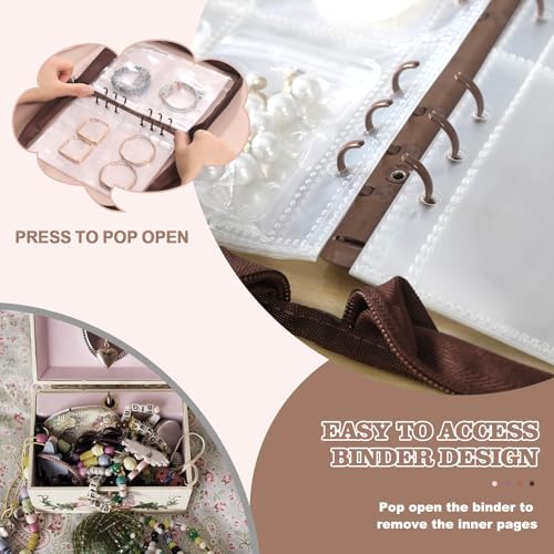 Jewelry Storage Book Transparent Earring Organizer Book travel jewelry organizer Book for Earrings Necklace Bracelet Ring, Brown Brown jewelry book + Large jewelry bags 48 PCS