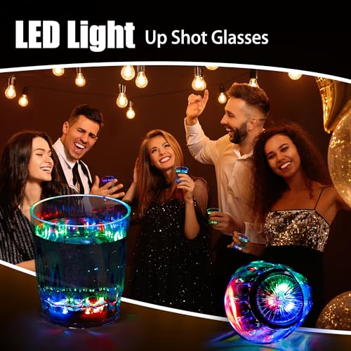 100 Pack Led Light Up Shot Glasses Glow in the Dark Shot Glasses Color Changing Shot Glasse for Adults Party Birthday Bar Valentine Halloween Weddings Supplies