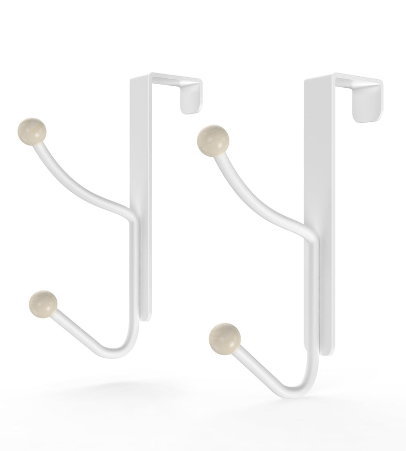 [Australia - AusPower] - Over The Door Hooks Hanger, Super Heavy Duty Metal Double Hooks - Twin Hooks Bathroom Accessories and Coat Towel Rack Organization - No-Installation, Matte White, 2 Pack 