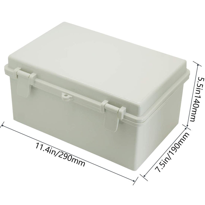 Zulkit Junction Box ABS Plastic Dustproof Waterproof IP65 Electrical Boxes Hinged Shell Outdoor Universal Project Enclosure with 2 Cable Glands 11.42 x 7.48 x 5.51 Inch (290x190x140mm) 11.42" x 7.48" x 5.51"