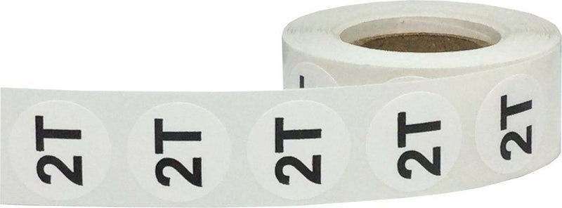 White Circle 2T Clothing Size Stickers for Retail Apparel 0.75 Inch 500 Total Adhesive Labels