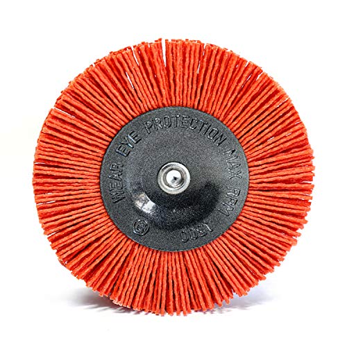 S&R Nylon Disc Brush Diameter 100 mm Hexagonal Shaft 1/4 Inch (6.35 mm) | Coarse, with coarse nylon wire nylon brush aggressive, wire brush grinding attachment Red Coarse Coarse-grain nylon wire