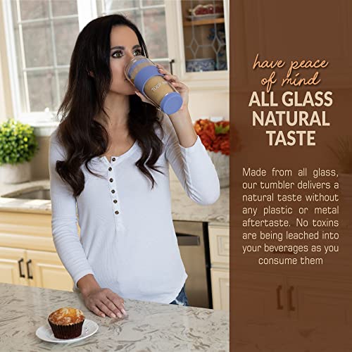 Double Wall Glass Tumbler, 14-Ounce Glass Travel Coffee Mug - 2 Pack Jacaranda