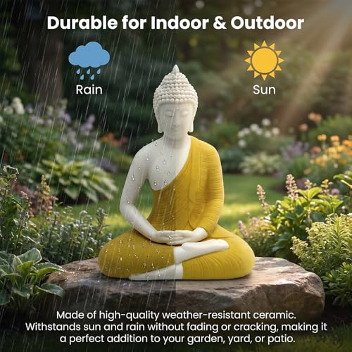 8.6" Shakyamuni Buddha Statue Yellow Ceramic Zen Decor 8.6INCH
