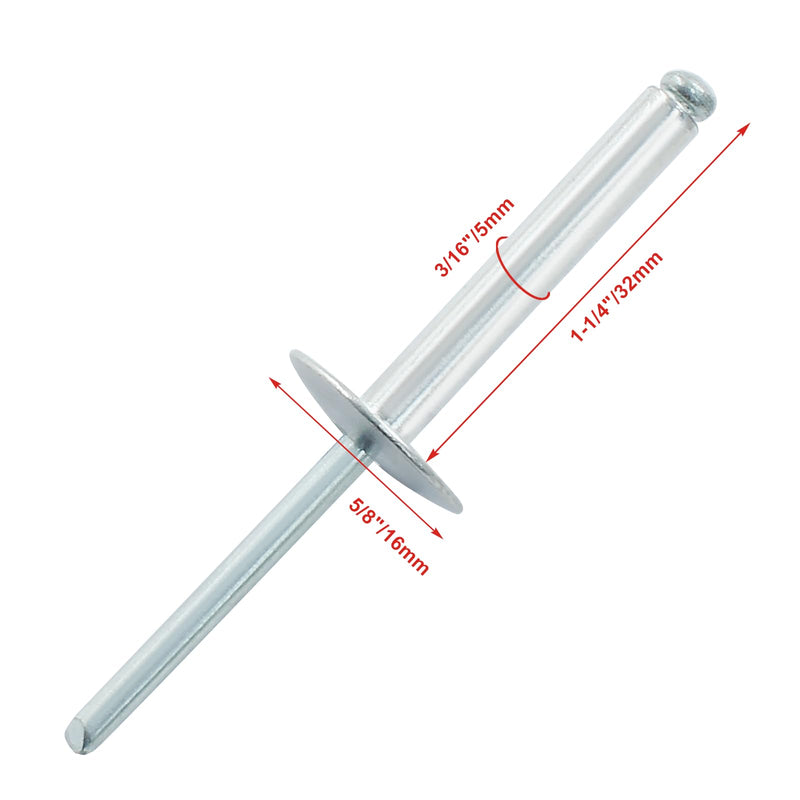 [Australia - AusPower] - 60 Pcs 3/16" x 1-1/4" Large Flange Aluminum Blind Rivets Dome Head Pop Rivets for Installing Accessories, Silver 3/16" x 1-1/4" 