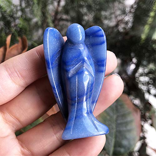2 Inches Blue Aventurine Crystal Pray Guardian Angel Statue, Carved Healing Peace Angel with Wing Figurine Pocket Stone