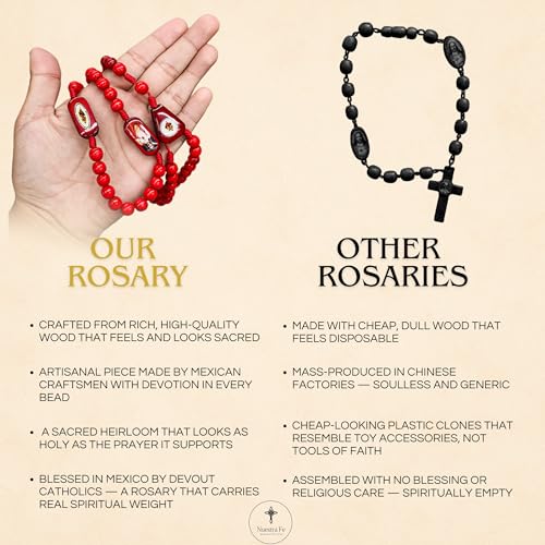 Nuestra Fe Rosarios de Jesus Christ made of pine wood - Rosarios catolicos para recuerdos - Rosario de San Judas Tadeo - Recuerdos de San Judas Tadeo Necklace - Escapularios catolicos Saint Jude