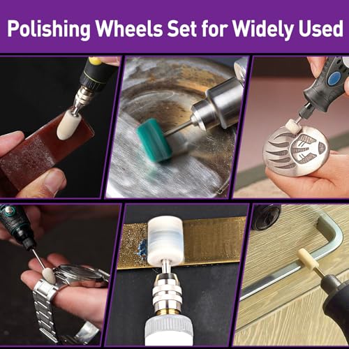 Pack of 116 Wool Felt Polishing Discs Compatible with Dremel, Wool Felt Mounted Mandrel Polishing Set with 2 Polishing Paste, 1/8 Inch Shaft Polishing Accessories, Suitable for Grinding and Polishing Metal Jade Glass 116 pieces wool felt polishing discs