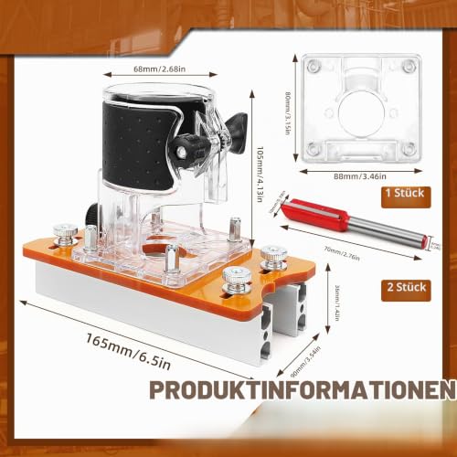 Wood Cutter Tool Slot Holder Set Wood Cutter Base Locator Set 2 in 1 Slot Base and Mounting Bracket for 64/65 mm Trimmer with Scale Milling Base Plate, One-Hand Milling Base Plate