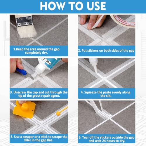 Tile Grout Repair Kit, 2 Pack White Grout Paint for Bathroom Shower Kitchen
