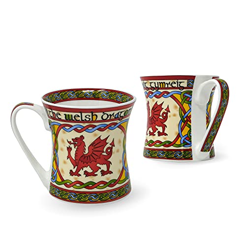 Royal Tara Set of 2 Welsh Dragon Coffee Mug Cymru - Wales Celtic Design New Bone China Cup Ceramic - 11 oz