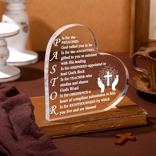 RattanView Pastor Appreciation Gift Acrylic Heart Desk Sign Religious Decor Pastor Gifts