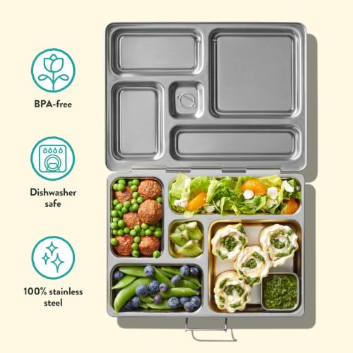 PlanetBox Rover Stainless Steel Bento Box Style Lunch Box for Kids with 5 Compartments – Durable, Dishwasher Safe and BPA-Free Food Container