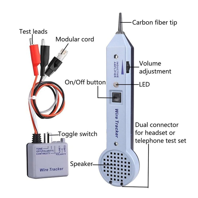 [Australia - AusPower] - Tone Generator kit,Wire Tracer Circuit Tester,Inductive Amplifier,200EP High Accuracy Wire Tester,Network Cable Tracing Tester Kit,Toner Electrical Tool for Network Cable Collation Grey 
