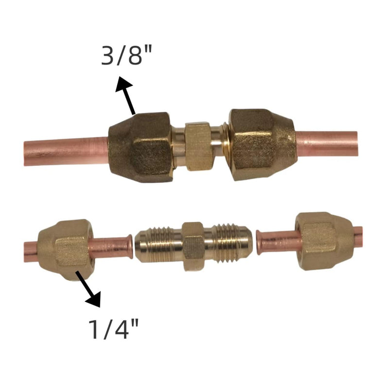 [Australia - AusPower] - 2PCS 1/4" and 3/8" Copper Pipe Extension Joint Connectors for Air Conditioning Pipe Coupling Adapters with Flare Nuts, Free Welding copper flare fittings 