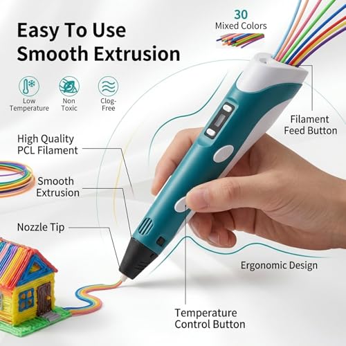300Pieces Low Temperature PCL 2.5mm 3D Pen Filament Refills 30 Colours (10 per Colour, 15cm Each) Compatible with 3Doodler Start 3D Printing Pen and 3D Doodle Pen for Children