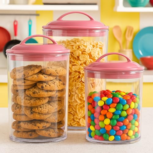 Reston lloyd Food Storage Containers, BPA Free Airtight Canisters for Cereal, Pasta, Sugar, Coffee, Flour, Cookies, Loose Tea, for Kitchen Organization, Set of 3, Pink Set of 3 Multi-Purpose