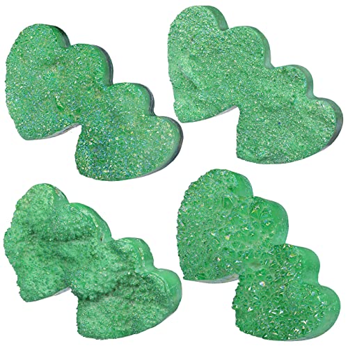 Rockcloud Green Double Heart Shape Titanium Coated Crystal Cluster Geode 3.2 inches