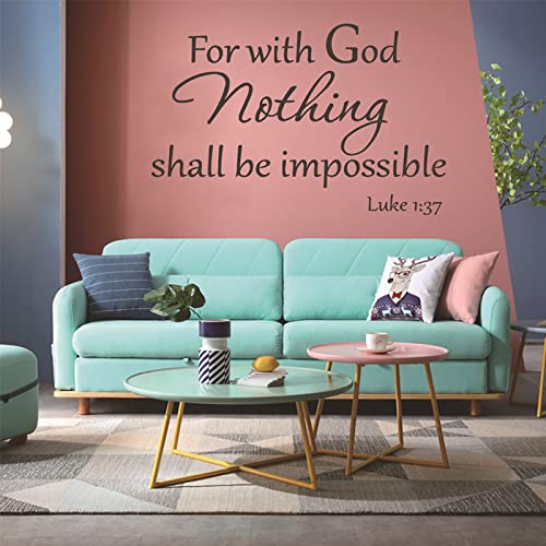 INCAUCA Bible Verse Wall Decals Peel and Stick, for with God Nothing Shall be Impossible Luke 1:37 Wall Art Saying Sticker, Inspirational Spiritual Religious Decor for Church Home Pray 1pcs