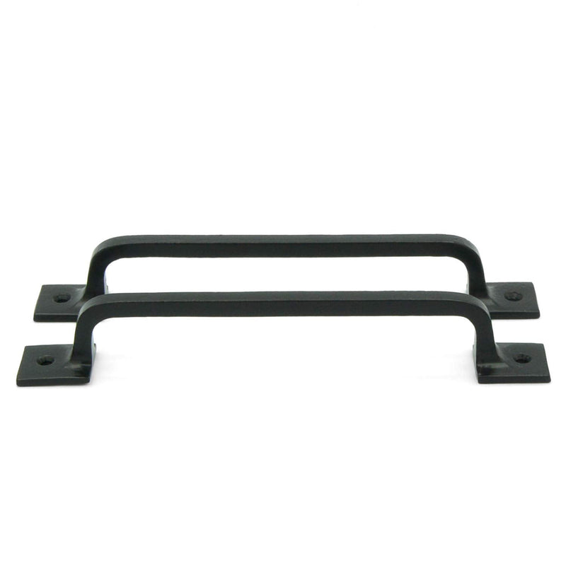 CRAFTSMAN ROAD Black Cast Iron Pull Handles 12 inch (Squared Base, Set of 2) - Cabinet Door Handles, Gate Handle Pull, Barn Door Hardware, Grab Handles