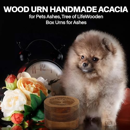 Small Wood Urn for Human & Pet Ashes Tree of Life Memorial Keepsake, Eco-Friendly Magnetic Cremation Urn for Dogs, Cats (3.5"x3.5"x2.5")