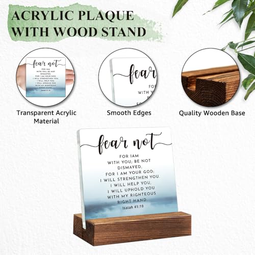 Fear Not for I Am with You Acrylic Sign with Wood Stand Gifts Blue-white