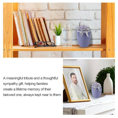 Ceramic Small Cremation Urn for Ashes, Mini Keepsake Urn with Photo Frame & Premium Gift Box, 2.3" x 3.6" (120ml Capacity), Memorial Holder for Home or Columbarium (Purple) Purple
