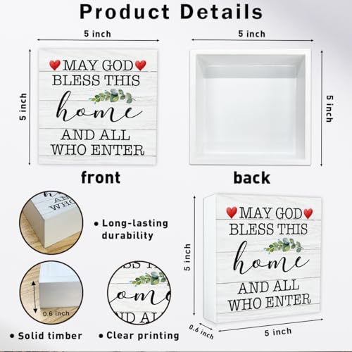 Bless This Home Sign | Bible Verse Decor Wooden Box Sign 5x5 Inch | Blessed Christian Table Accent | Rustic Farmhouse Religious Wooden Decoration-B07 Bless This Home