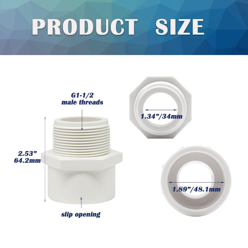 [Australia - AusPower] - 2PCS 1-1/2 Inch Male Thread White PVC Fittings 2-Way PVC Pipe Coupling Adapter Connectors with 1.5" Male Thread Schedule 40 HE054-1-1/2 1-1/2inch 2pcs 