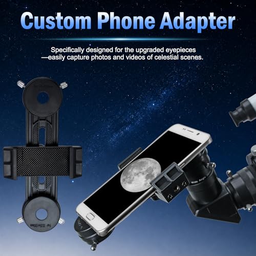 1.25" Telescope Accessory Upgrade Kit with 2 Premium Eyepieces, 2X Barlow Lens, 90° Diagonal Mirror & Phone Adapter, Astronomy Accessories for Sharper Moon Viewing, Planet Observation and Stargazing