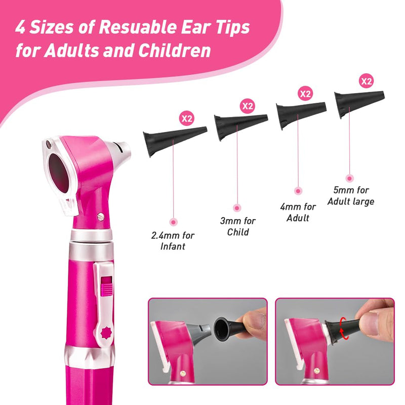 [Australia - AusPower] - Scian Otoscope - Ear Scope with Light, Ear Infection Detector and Pocket Ear Checker Kit with 3X Magnify Lens, Suitable for Kids, Adults, Doctors, Pets(Pink) Pink 