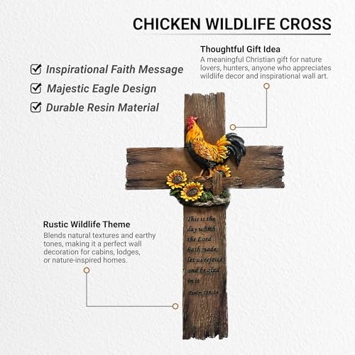 Pine Ridge Chicken Cross - Wall Hanging Cross, Hanging Home, Spiritual Decor For Wall, Wildlife Decorations For Home Cabin, Chicken Decor Rooster Cross