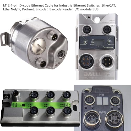 HangTon Ethernet Sensor Vision Camera M12 4 Pin D Code to M12 4 Pin D Coded Cable for Baumer Encoder Industrial Automation PLC Network 5m