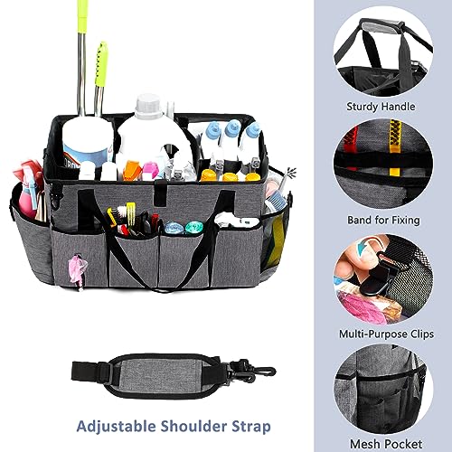 17" Cleaning Caddy for Cleaning Supplies, XL Cleaning Bag for Housekeepers Gray X-Large