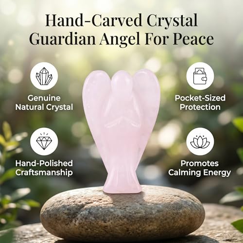 Crystal Guardian Angel, 2 inch Chakra Reiki Healing Crystal Figurine for Home Office Desk Decoration, Energy Balancing Pocket Stone for Women Men Teens in Bedroom Living Room Meditation Space