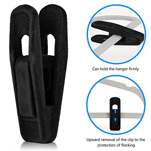Tinfol 50pc Velvet Hanger Clips, Black Strong Finger Flocked Clips, Large Opening Clip Clothes Pin, Pants Hangers Clip for Thin Clothes Hangers