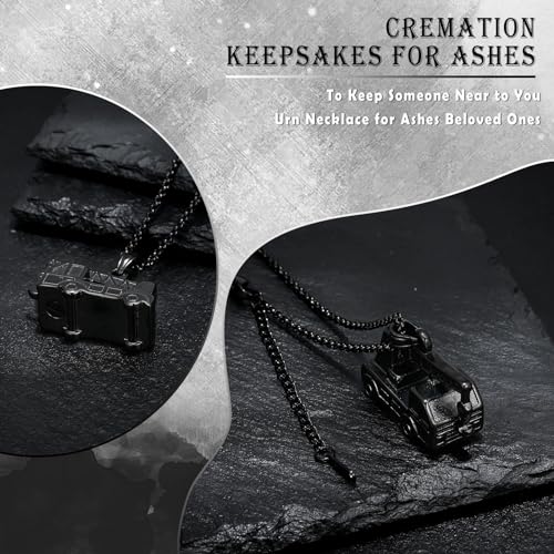 Hook Arm Car Cremation Jewelry for Men Women Memorial Urns Necklaces Pendant Stainless Steel Memorial Keepsakes Human Ash Pendant Jewelry for Ashes with Funnel Filler Kit B-Black