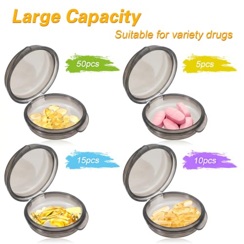 Prasacco Pack of 6 Mini Pill Box in Black, Pill Box Small for On the Go Small Pill Organiser Box, Portable Travel Storage Box for Pills, Vitamin, Liver Oil, Sweets (4 x 4 x 1.5 cm)