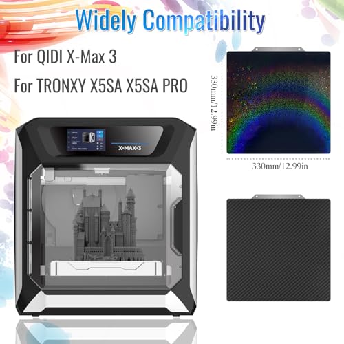 Rainbow PEY+Carbon Fibre PET Printing Plate 330 x 330 mm, Smooth Holographic PEY PET Spring Steel Print Bed for QIDI X-max 3 for Elegoo Neptune 3 Plus/Neptune 4 Plus/for Tronxy X3S/X5SA/X5SA 330x330mm PEY Starry+PET Carbon Fiber