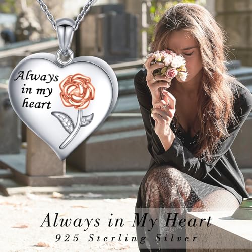 Urn Necklaces for Ashes for Women Girls Cremation Jewelry 925 Sterling Silver Eternity Memorial Forever in My Heart Ashes Keepsake Necklace Rose Flower