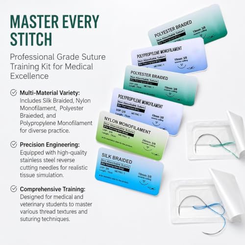40 Pieces Suture Material, Suture Material, 4 Materials, 2/0, 3/0, 4/0, 5/0, Ideal Suture Exercise Thread for Students, Needle and Thread Set, Refill Pack for Surgical Suture Set